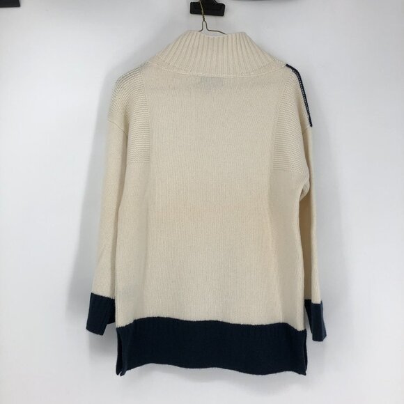 Rag & Bone Aubree Ivory / Navy Colorblock Cashmere Funnel Neck Sweater size XXS - Picture 3 of 16